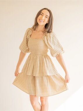 New with tags Gretta Gingham Puff Sleeve Mini Dress